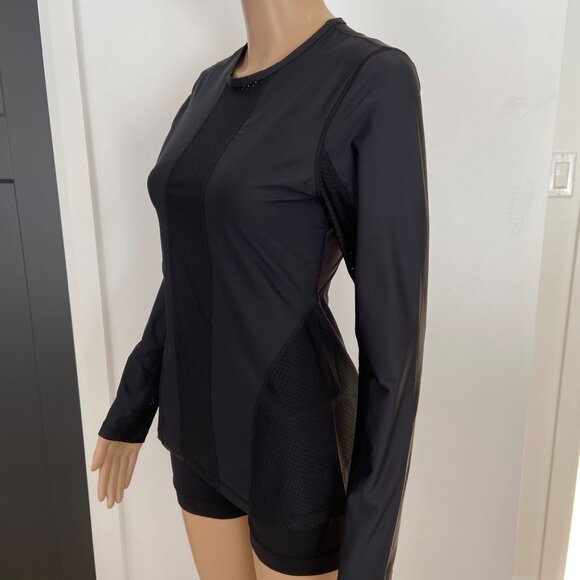 Karma Athletics Womens Black Long-Sleeve Perforated Activewear Top Size Small - Picture 2 of 16